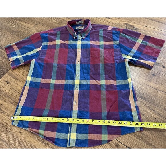 Vintage Adirondack By Savile Row XL Plaid Short Sleeve Button Shirt Chambray - Picture 5 of 7